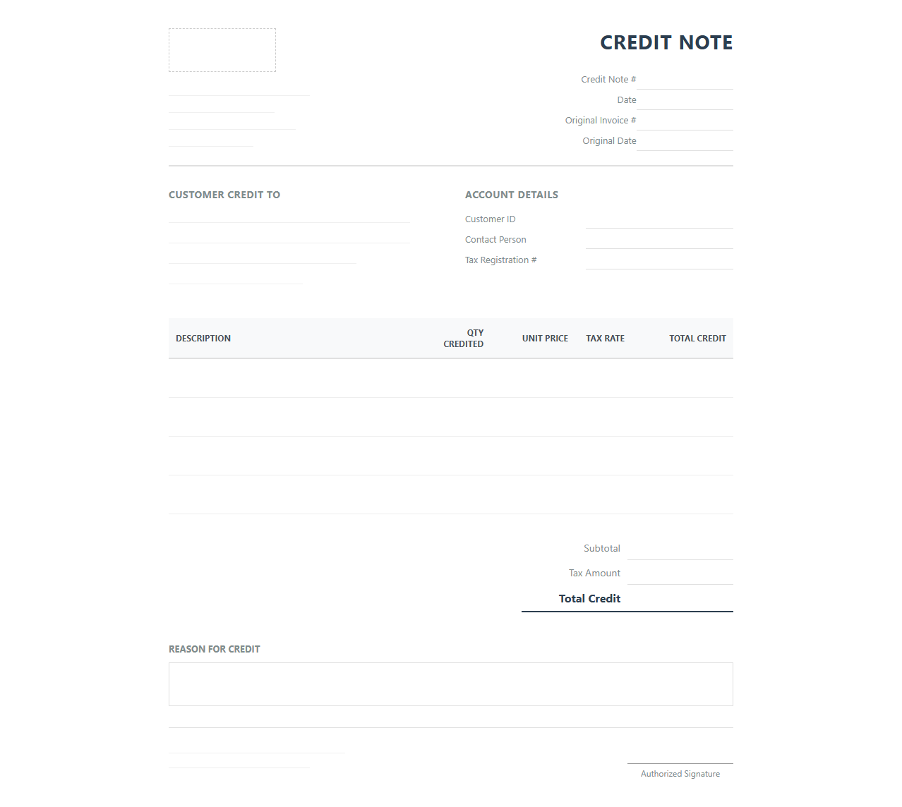 Accounts Receivable Credit Note Invoice