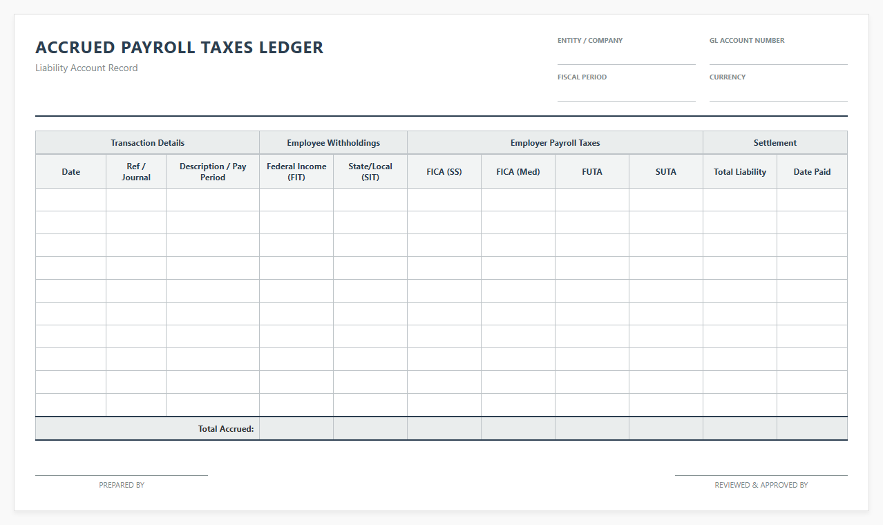 Accrued Payroll Tax Ledger Template