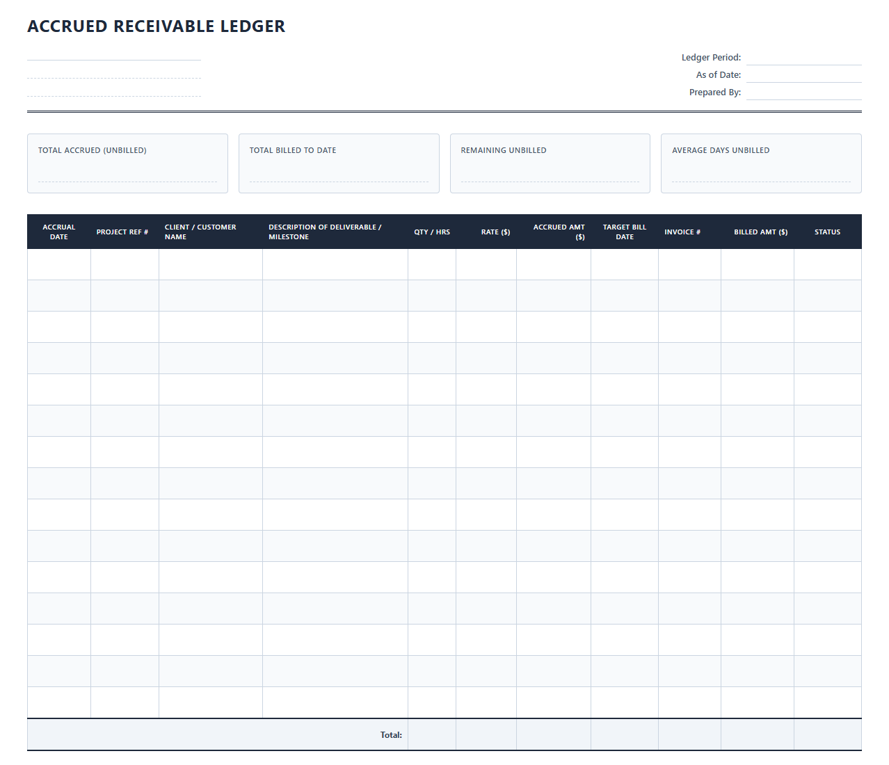 Accrued Receivable Ledger and Tracker