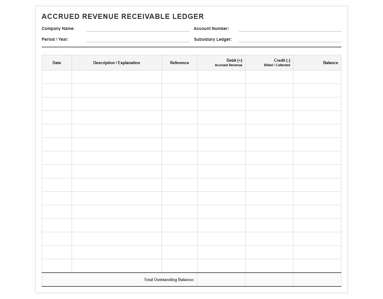 Accrued Revenue Receivable Ledger
