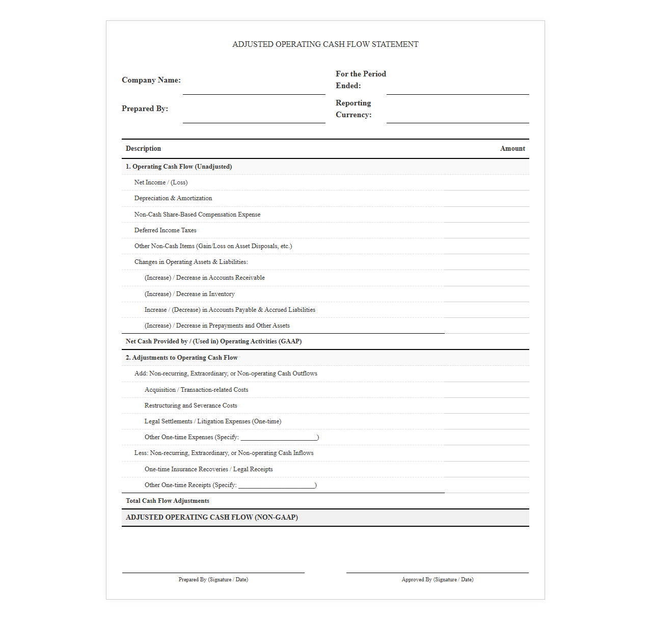 Adjusted Operating Cash Flow Statement Form