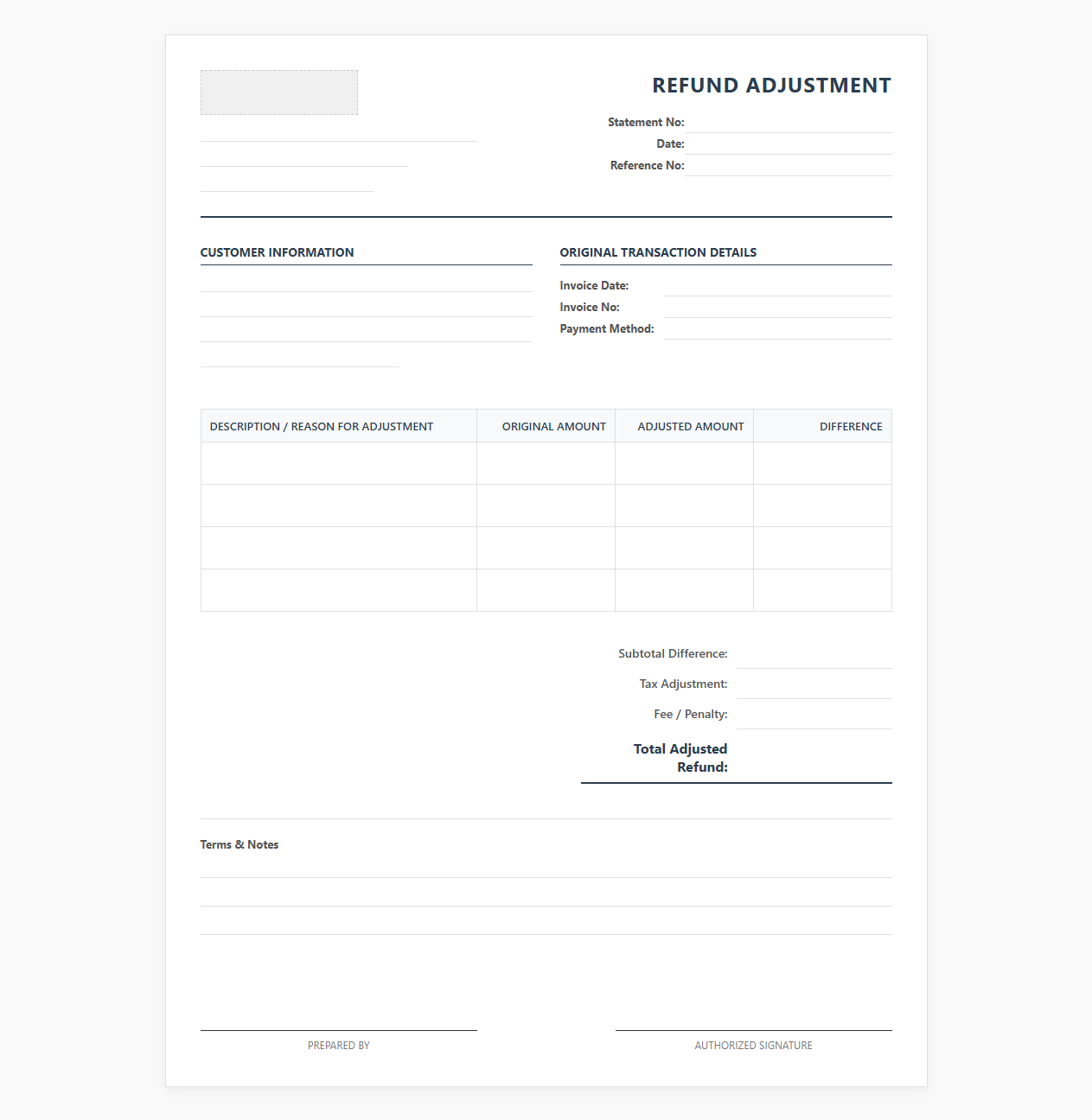 Adjusted Refund Statement Layout