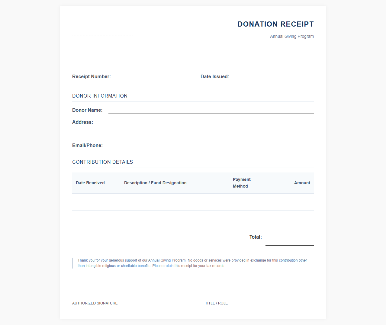 Annual Giving Program Receipt Template