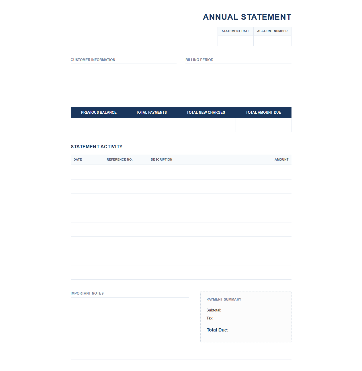 Annual Invoice Statement Template