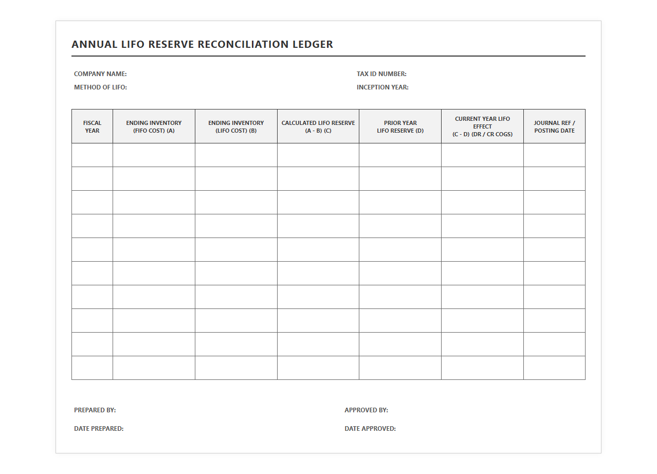 Annual LIFO Reserve Reconciliation Ledger