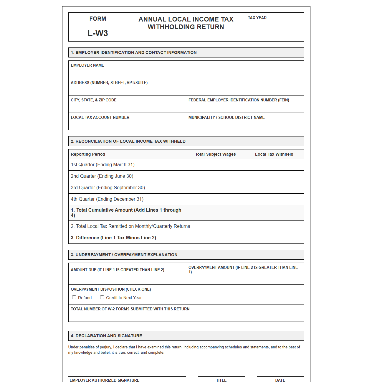 Annual Local Tax Withholding Return Form