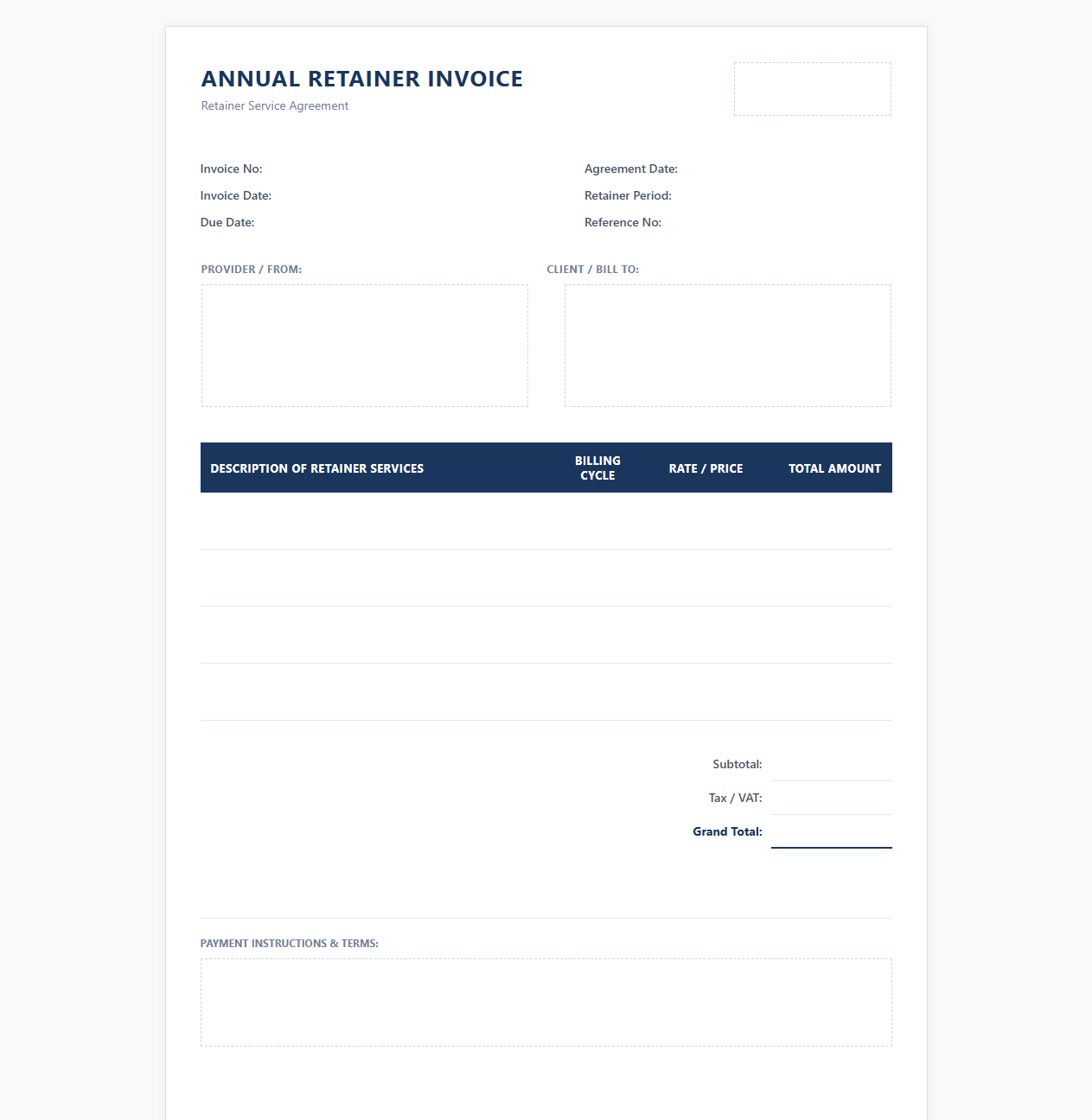 Annual Retainer Service Invoice Template