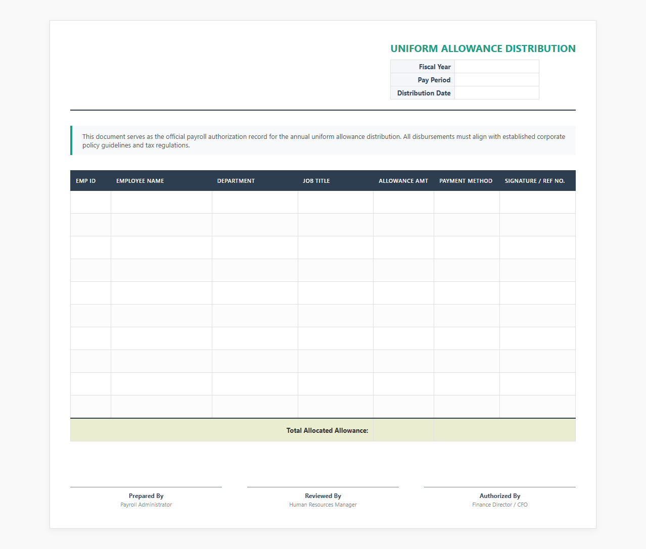 Annual Uniform Allowance Distribution Template
