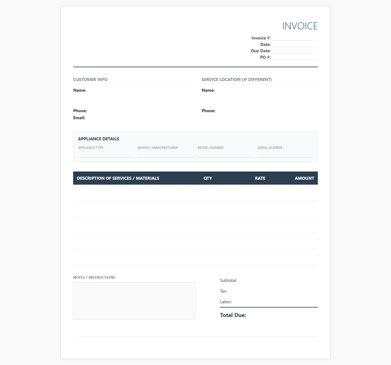 Appliance Installation Service Invoice Template