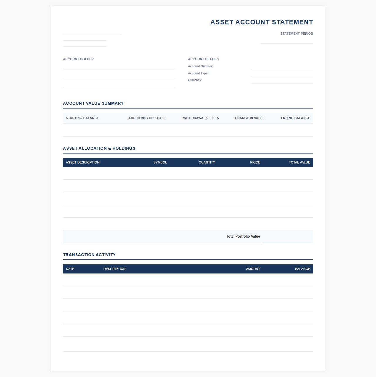 Asset Account Statement Template
