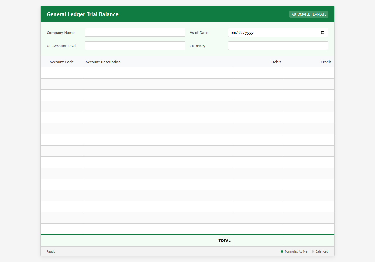 Automated Excel General Ledger Trial Balance Template
