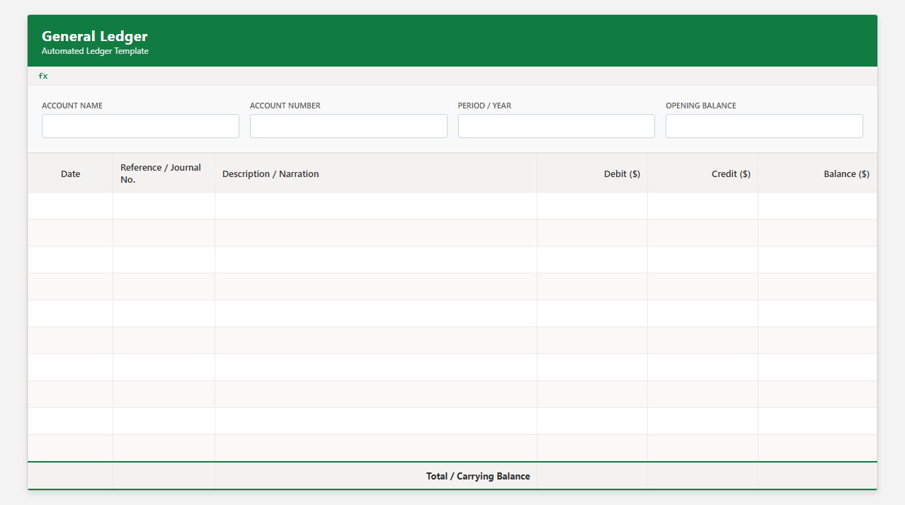 Automated General Ledger Excel Sheet