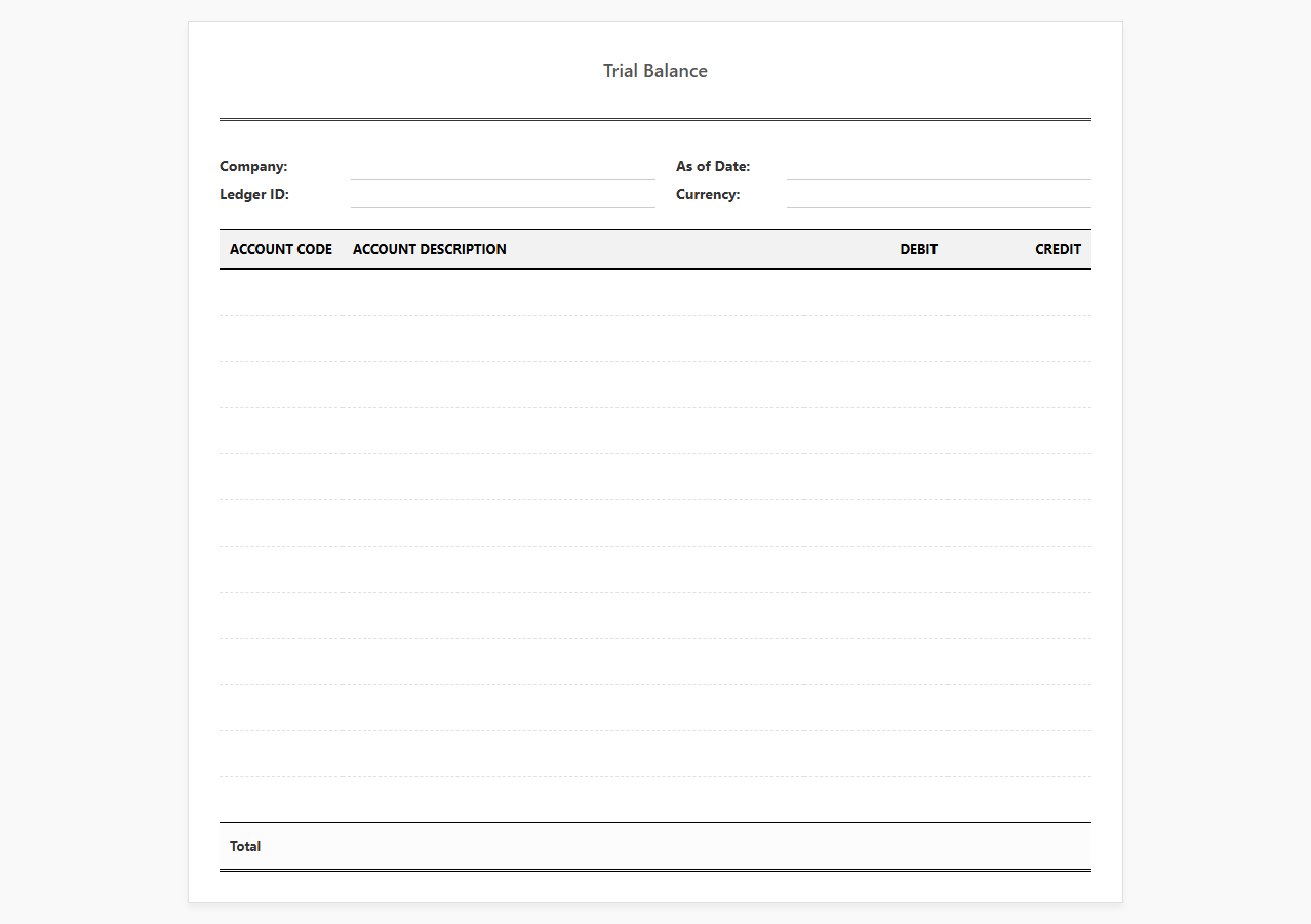Automated General Ledger Trial Balance Report