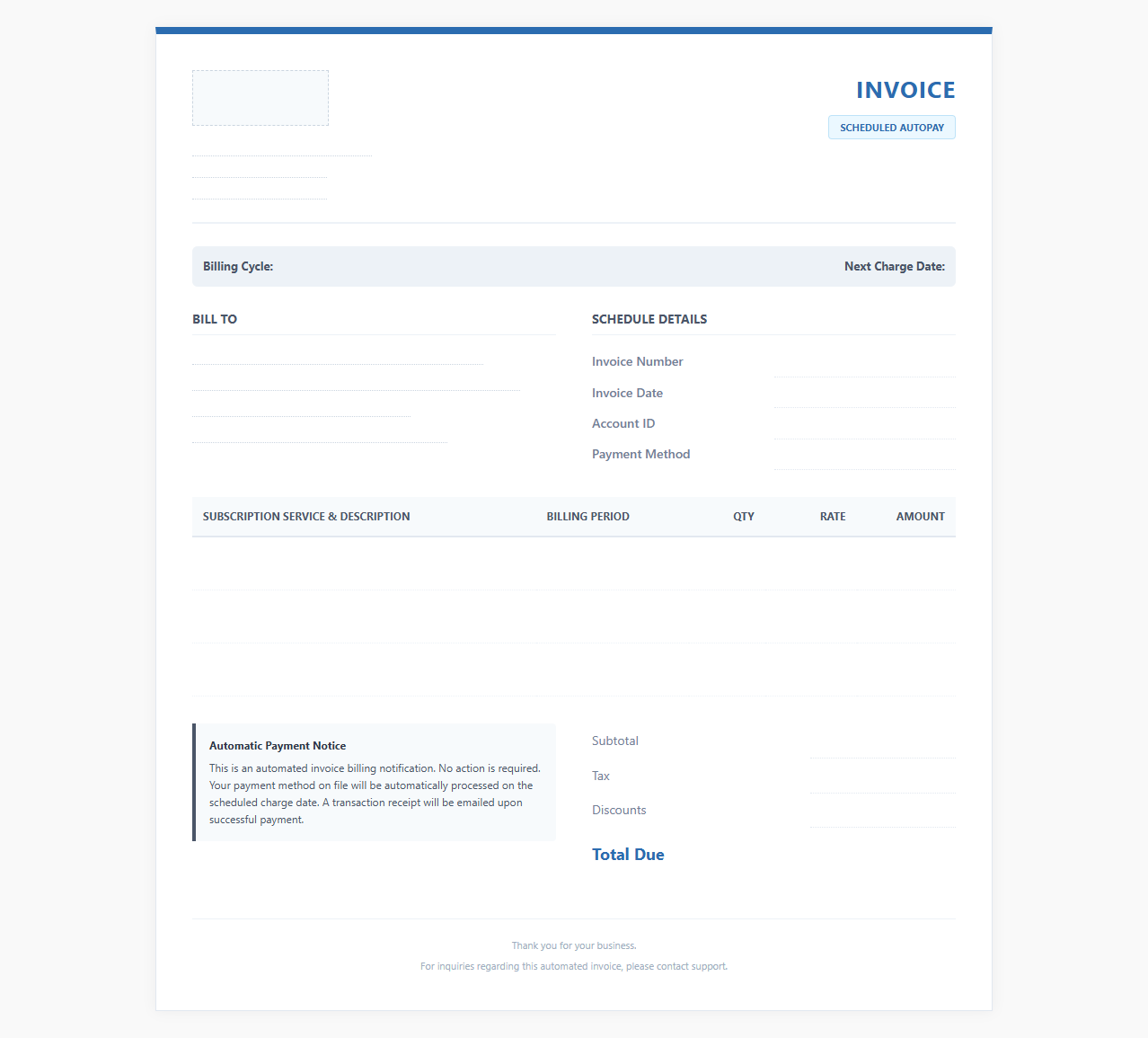 Automated Monthly Billing Invoice Template