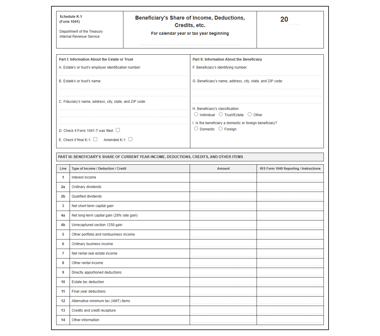 Beneficiary K-1 Allocation Return Template