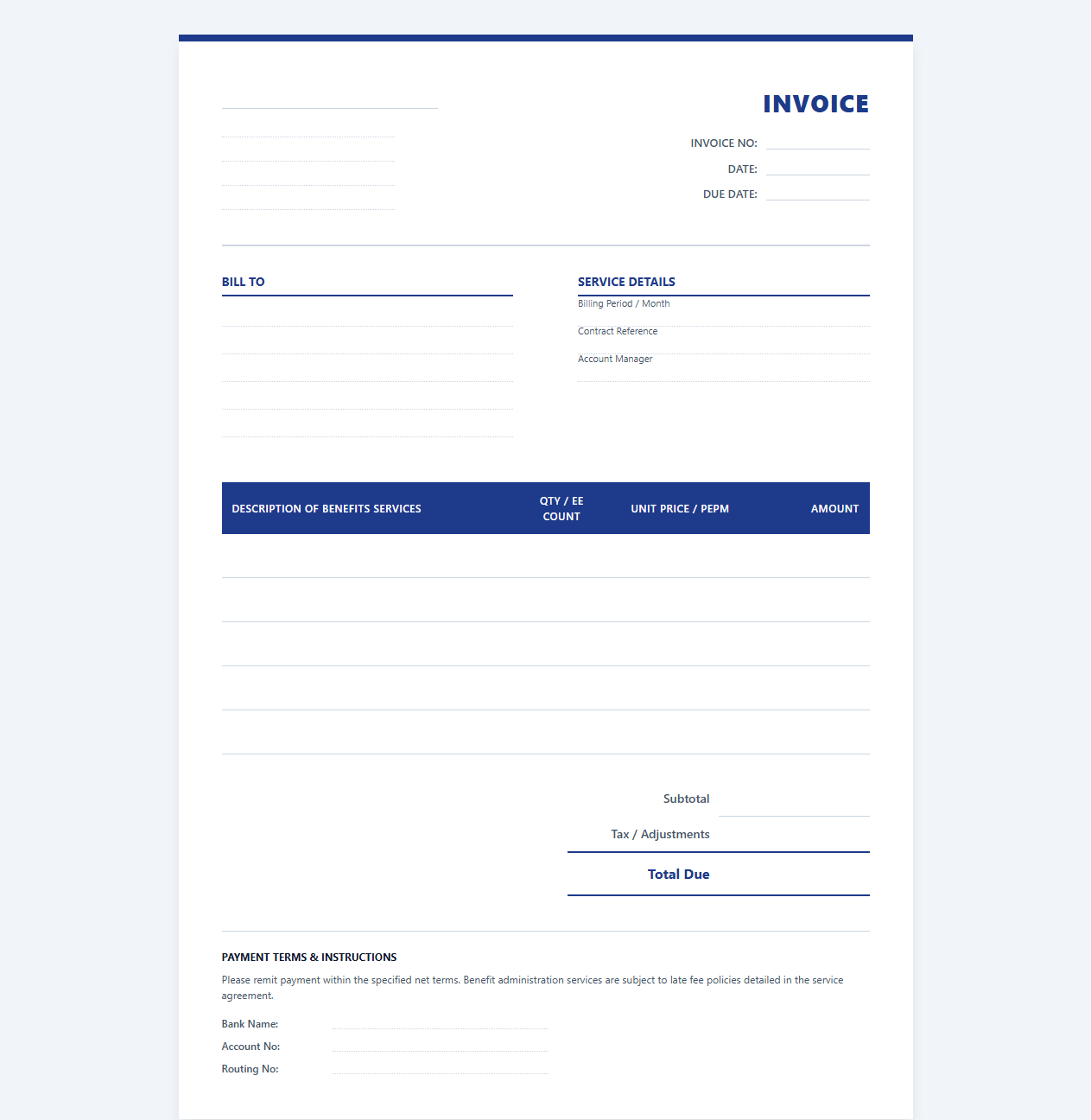 Benefits Consulting and Administration Invoice