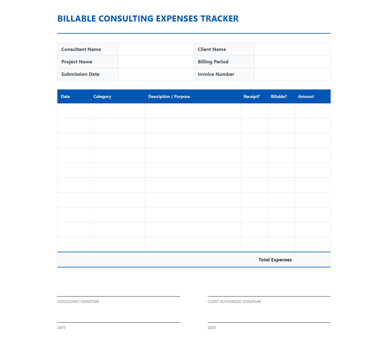 Billable Consulting Expenses Tracker