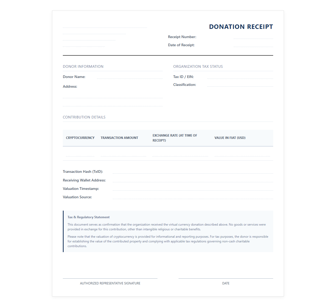 Blockchain Donation Tax Confirmation Template