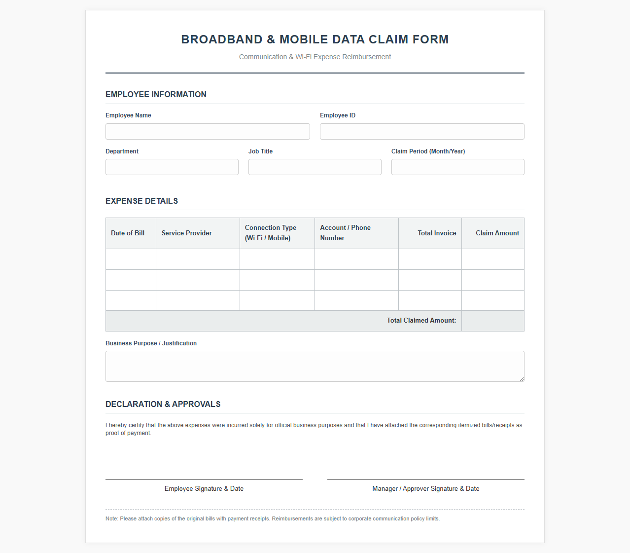 Broadband and Mobile Data Claim Form