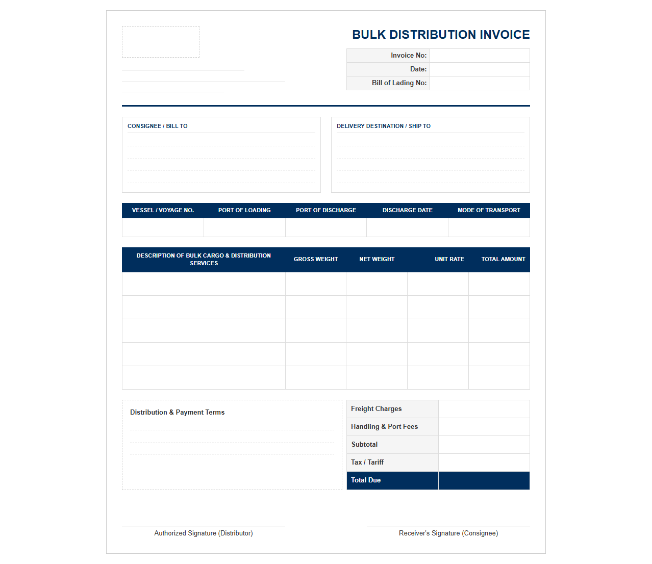 Bulk Cargo Distribution Invoice