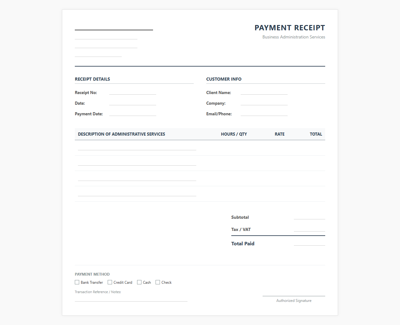 Business Administration Services Payment Receipt