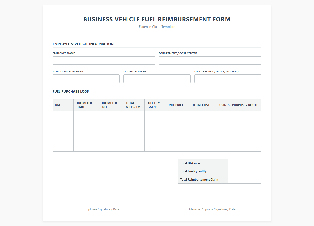 Business Vehicle Fuel Reimbursement Form