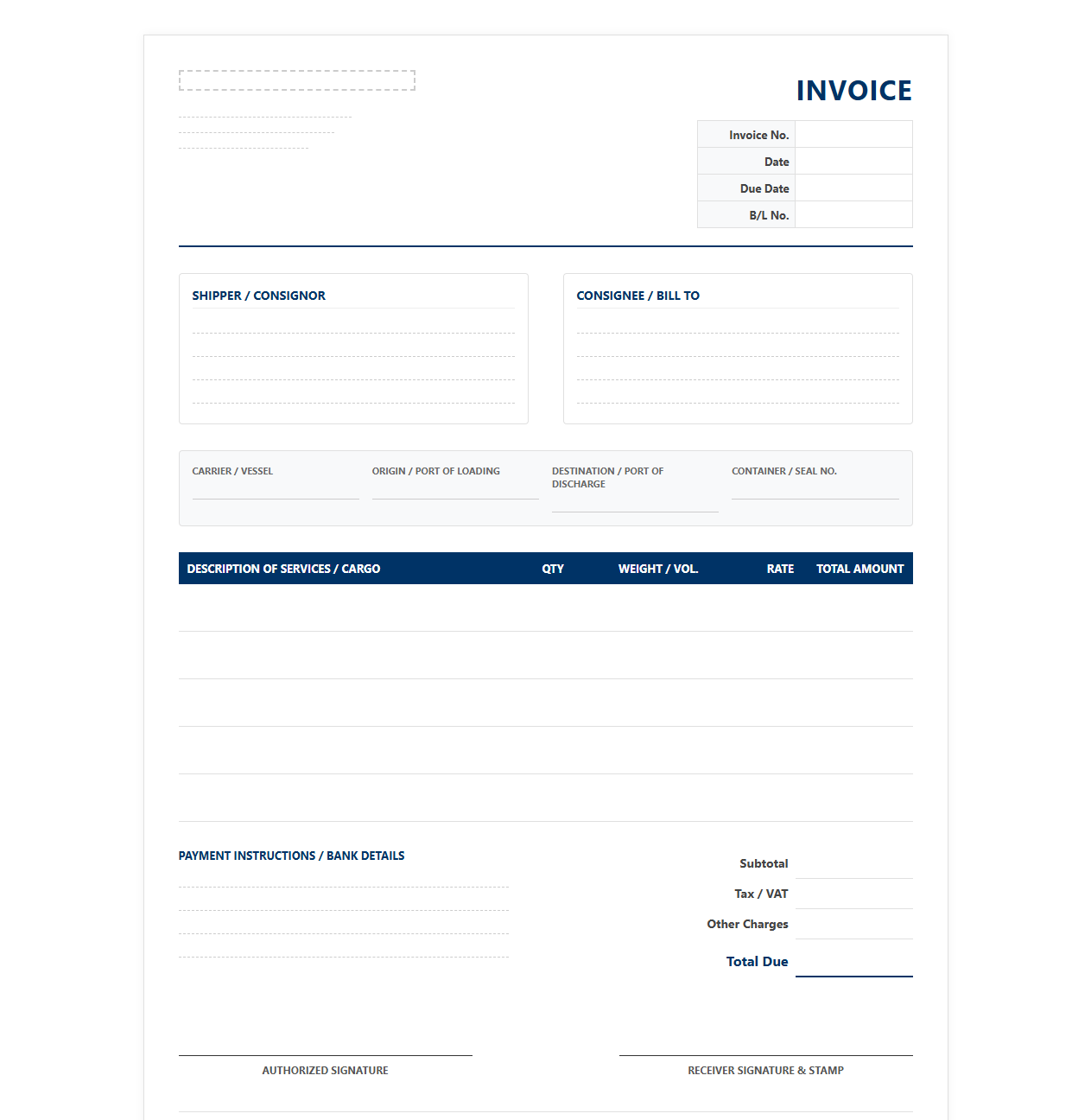 Cargo Transportation Invoice Template