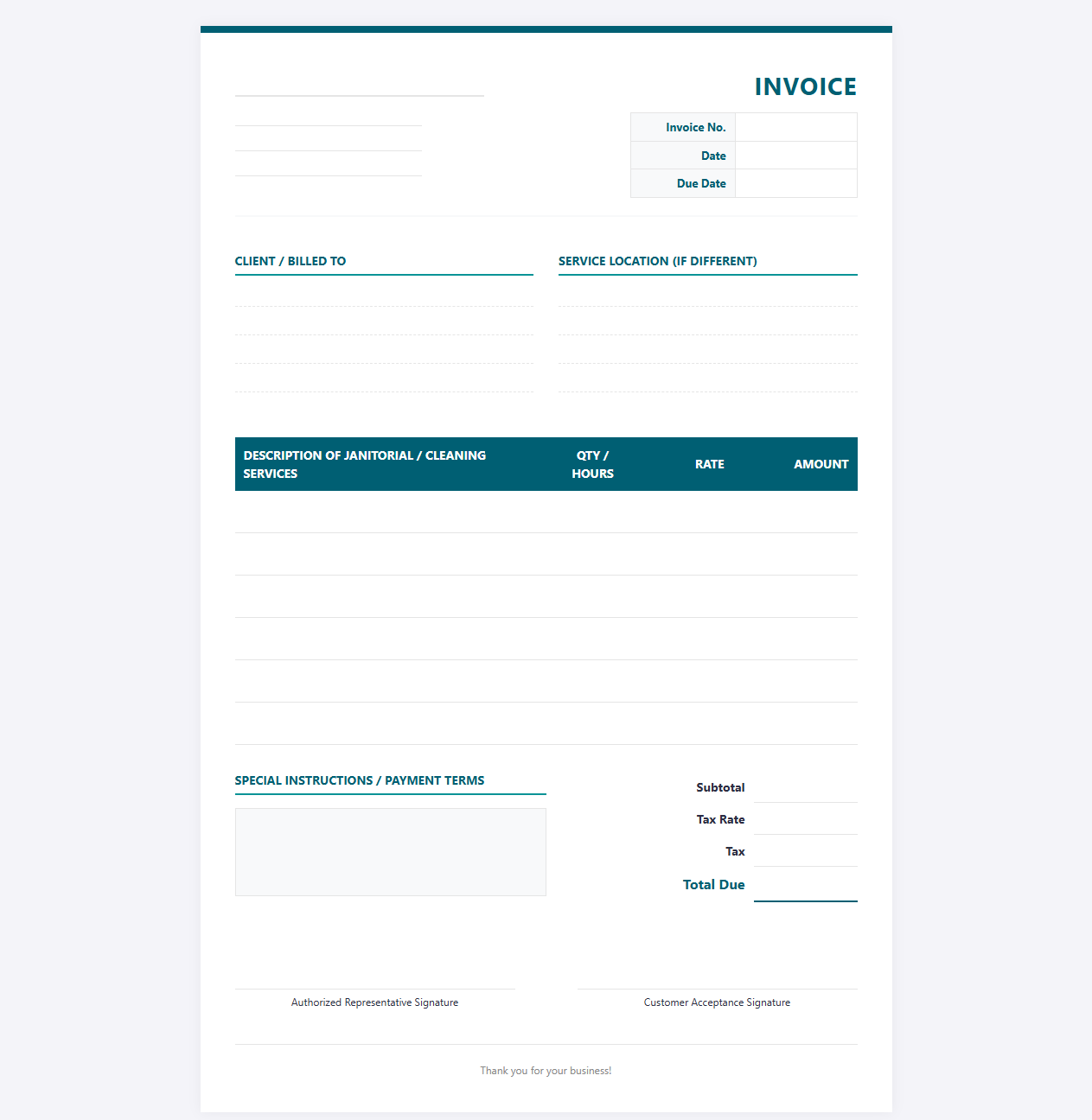 Cleaning Contractor Billing Template
