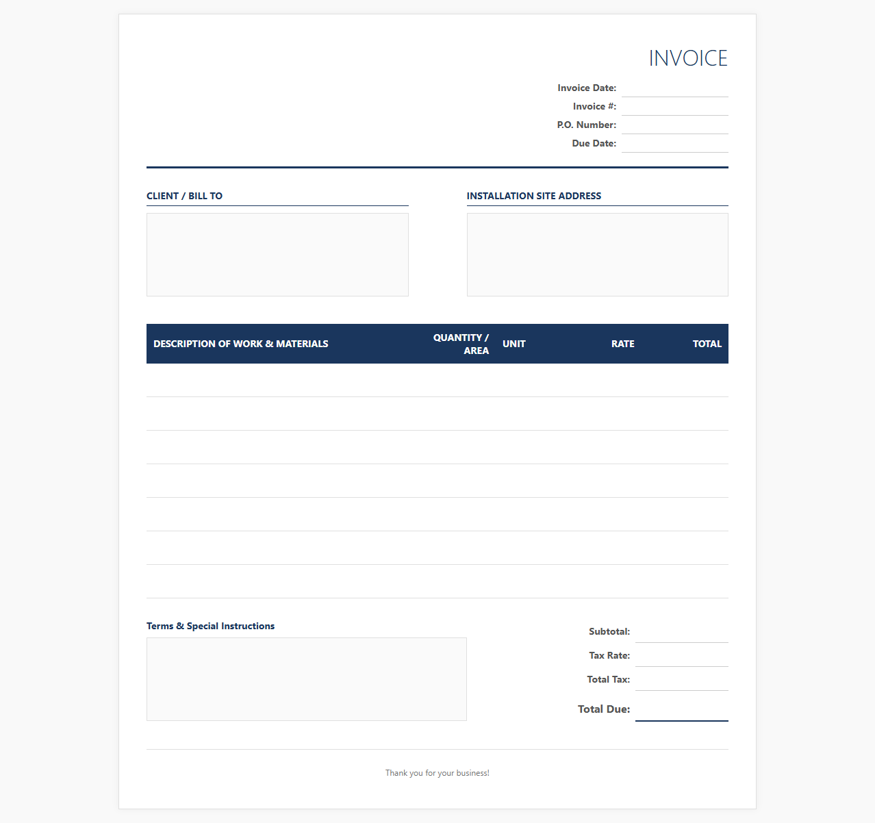 Commercial Flooring Installation Invoice Template