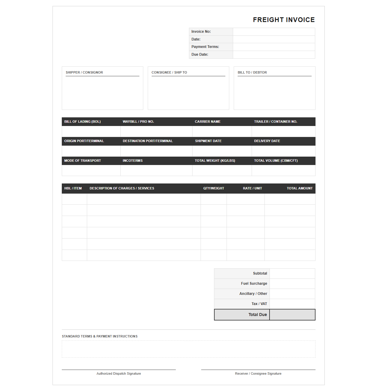 Commercial Freight and Distribution Invoice