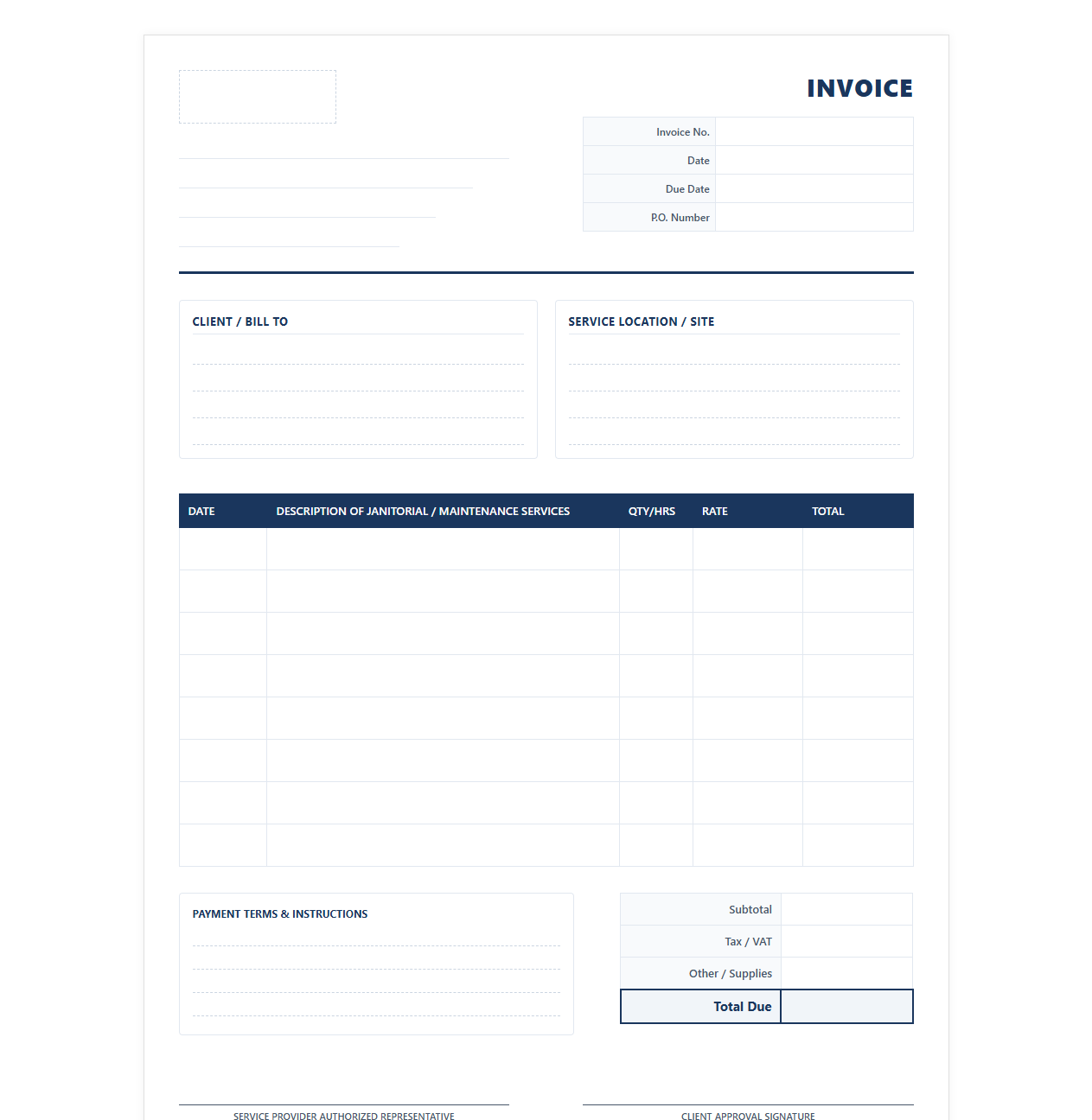 Commercial Janitorial and Maintenance Invoice