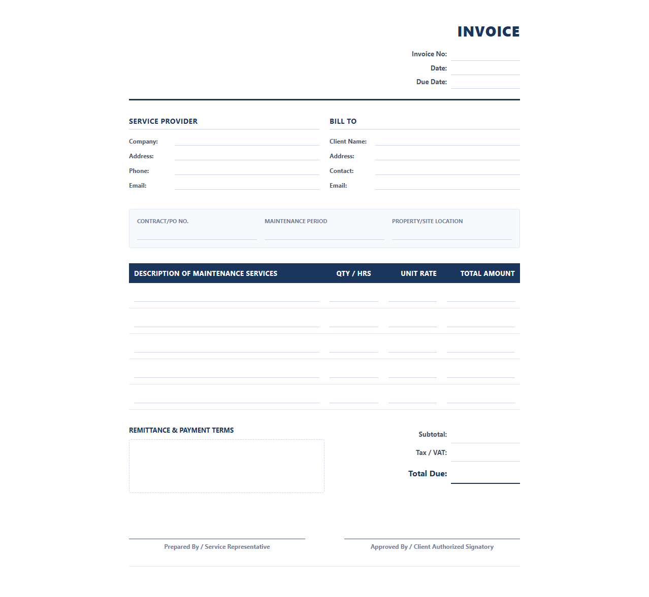 Commercial Maintenance Contract Invoice Template