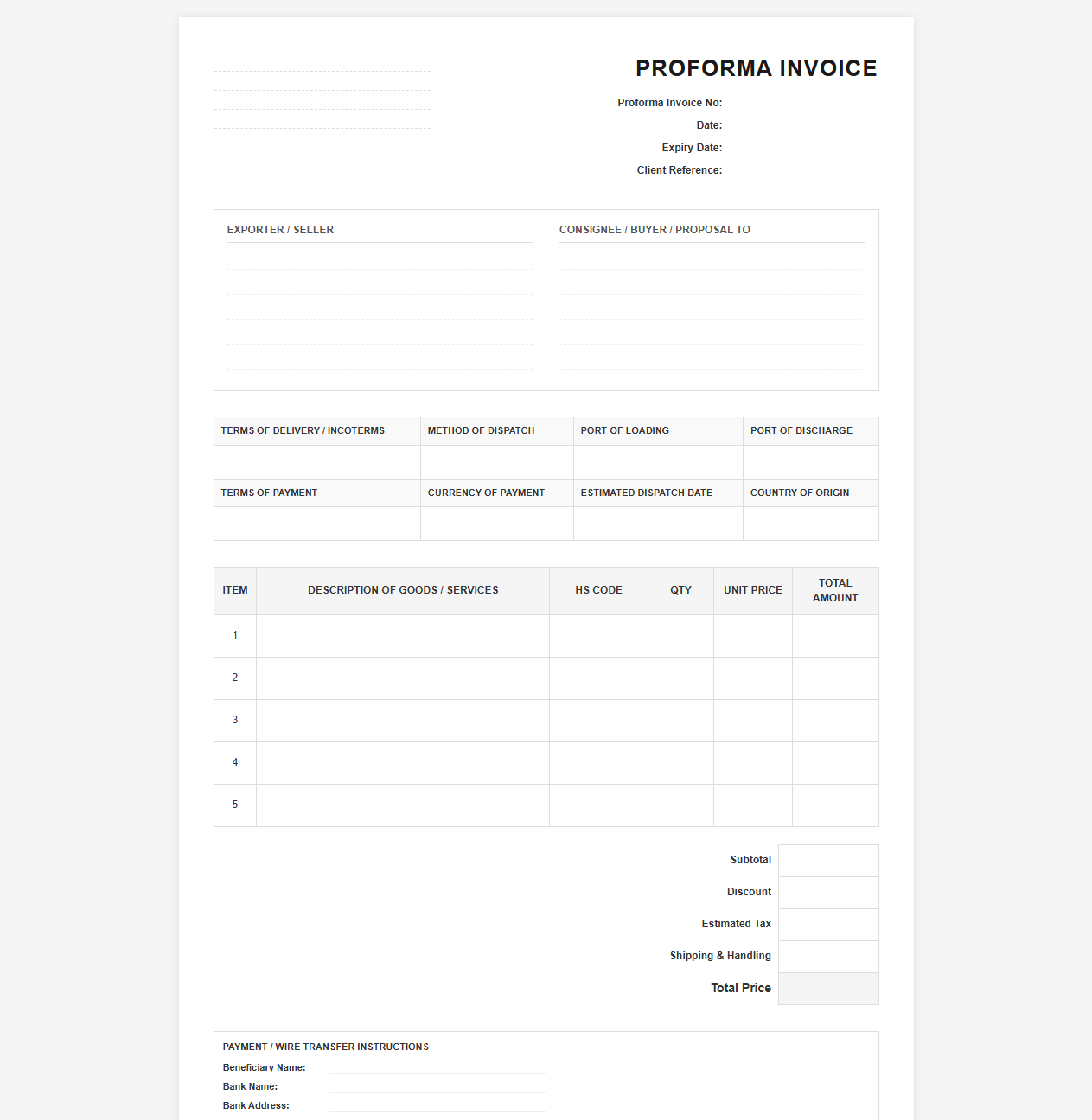 Commercial Proforma Invoice for Client Proposals