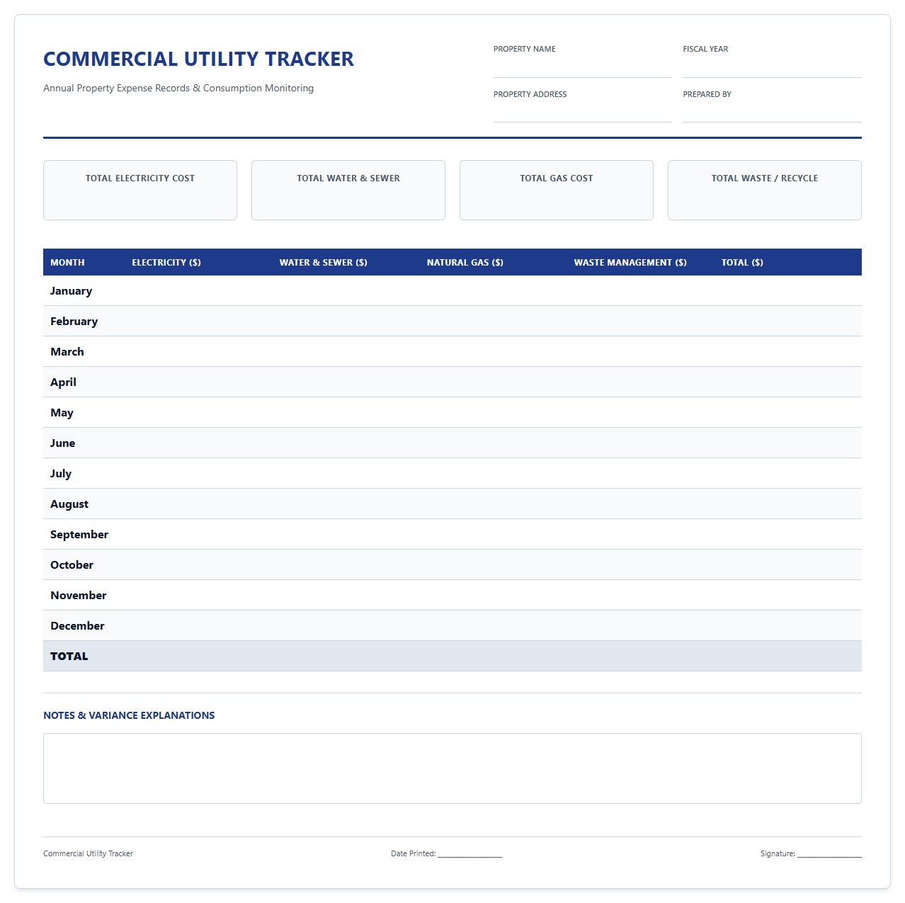 Commercial Property Utility Expense Tracker