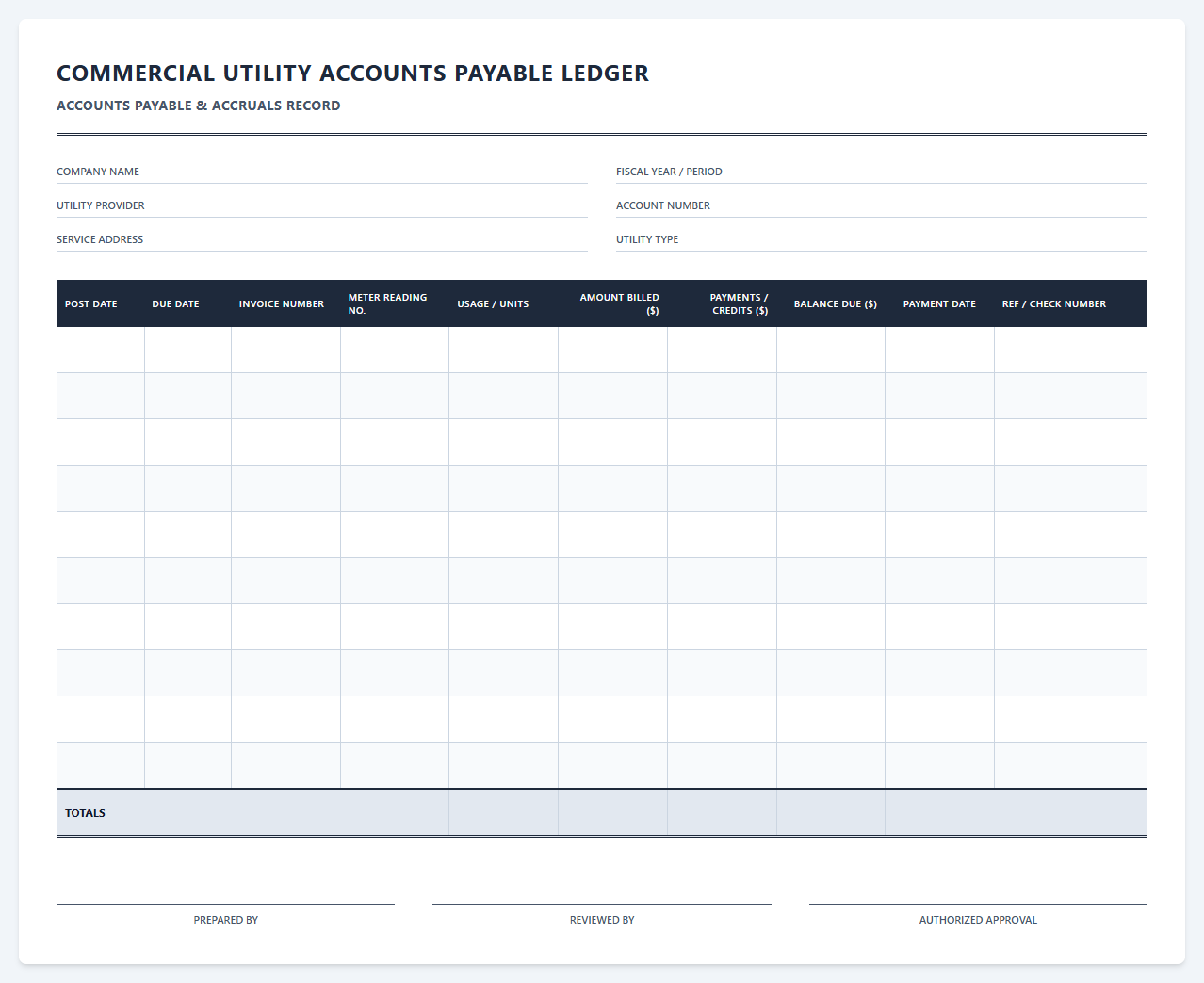 Commercial Utility Accounts Payable Ledger