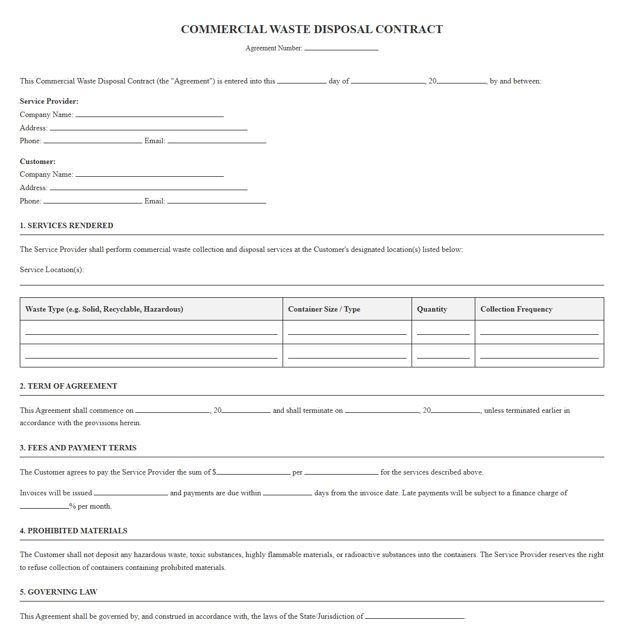 Commercial Waste Disposal Contract