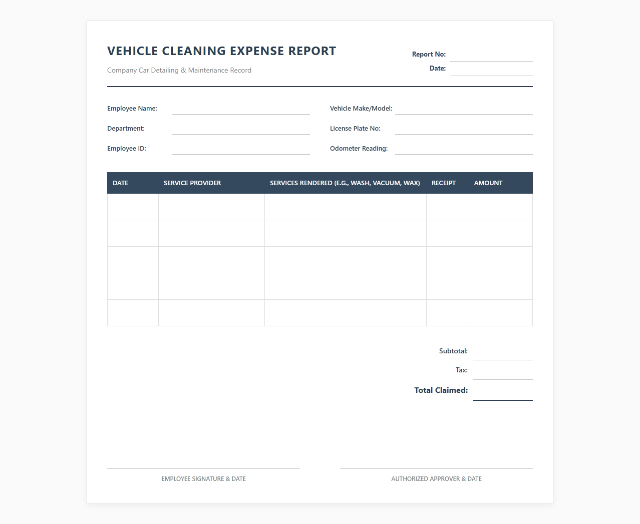 Company Car Cleaning Expense Report