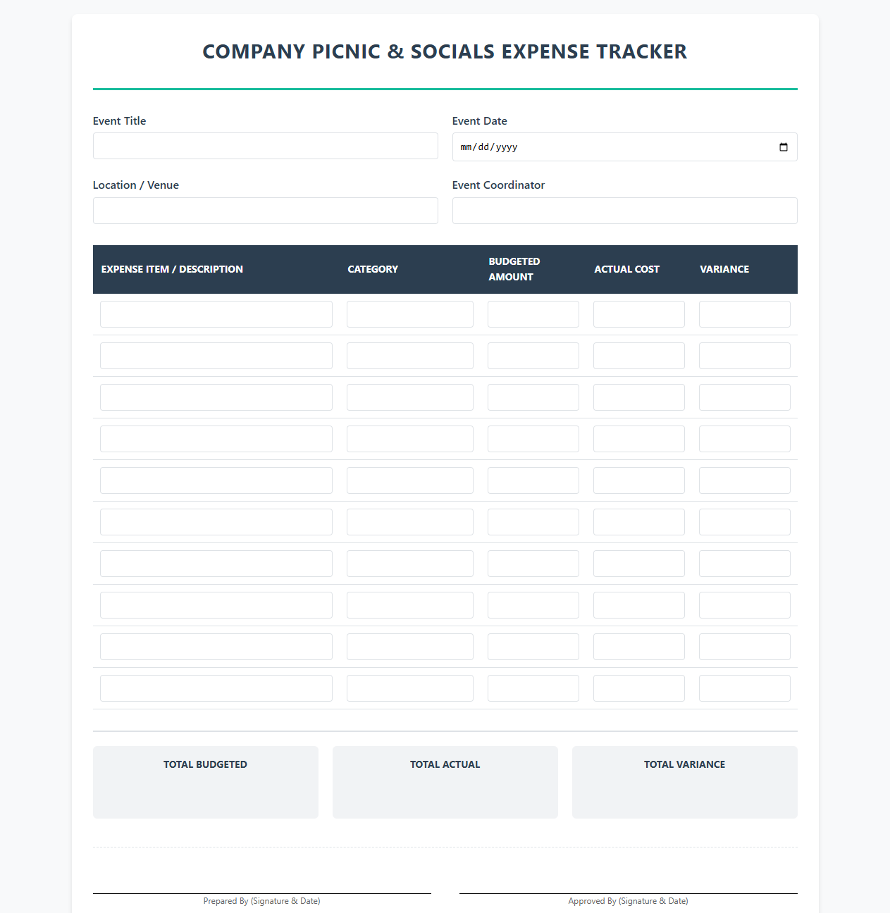 Company Picnic and Social Event Expense Tracker