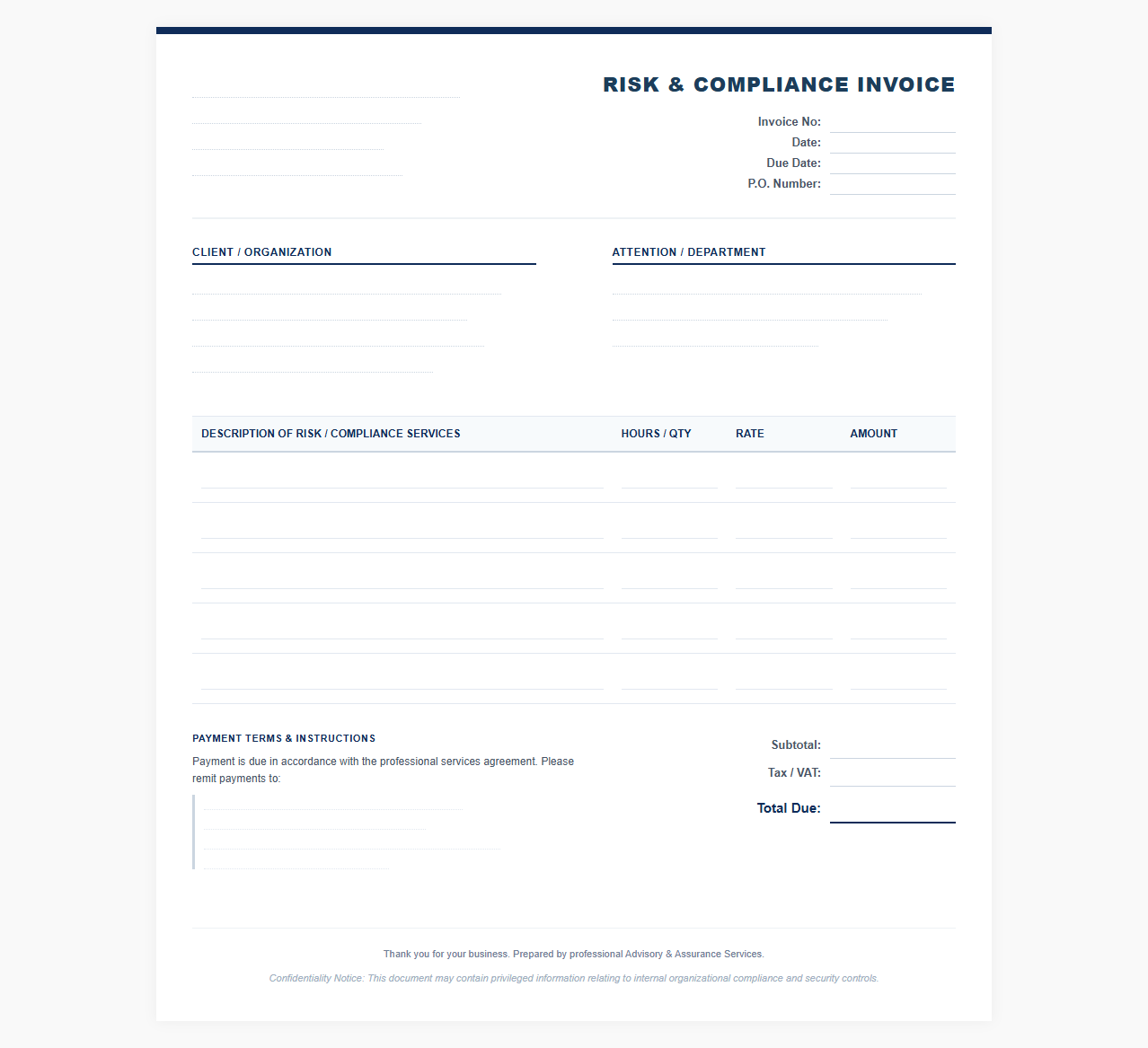 Compliance and Risk Management Services Invoice