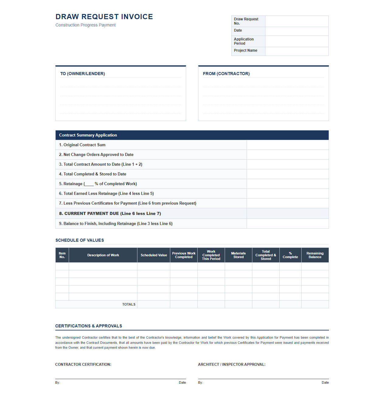 Construction Draw Request Invoice Template