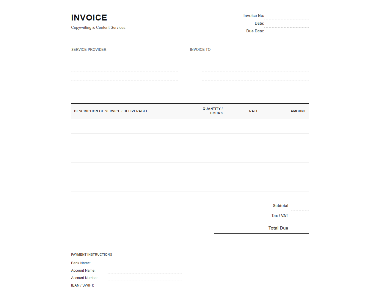 Copywriting and Content Services Invoice Template