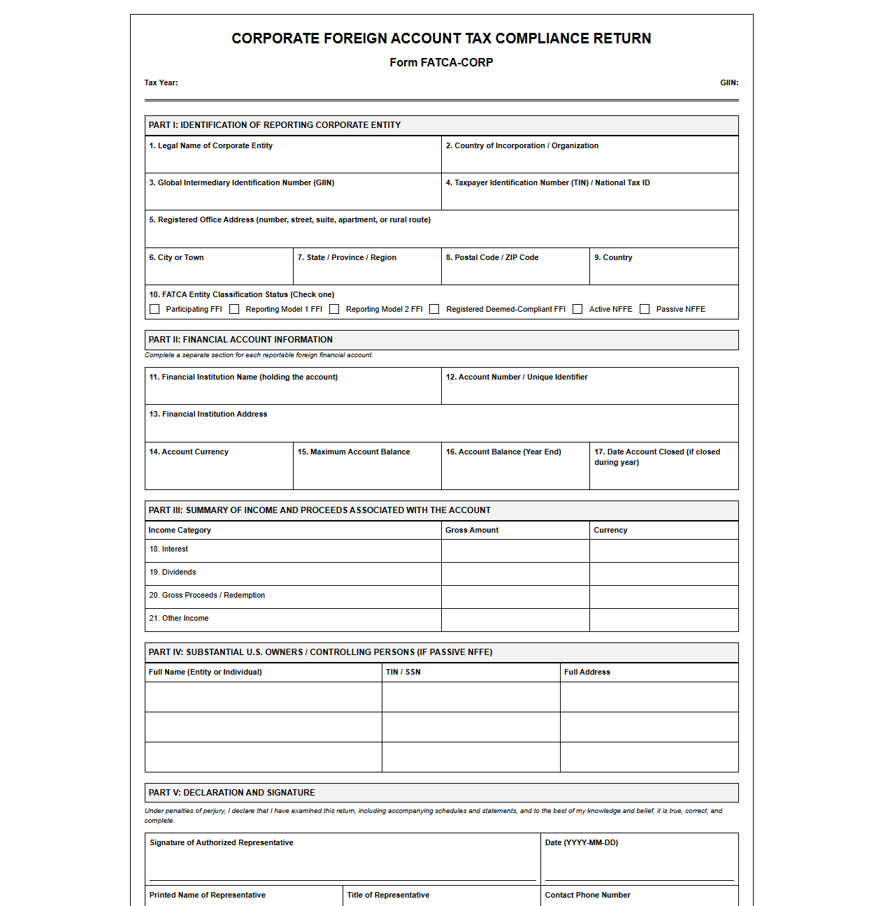 Corporate Foreign Account Tax Reporting Compliance Template