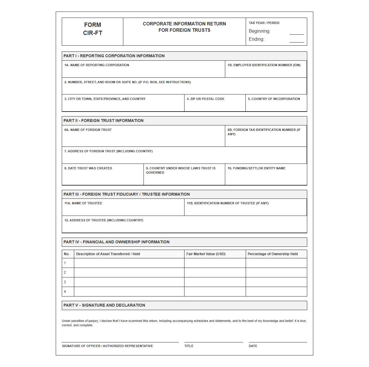 Corporate Information Return Template for Foreign Trusts