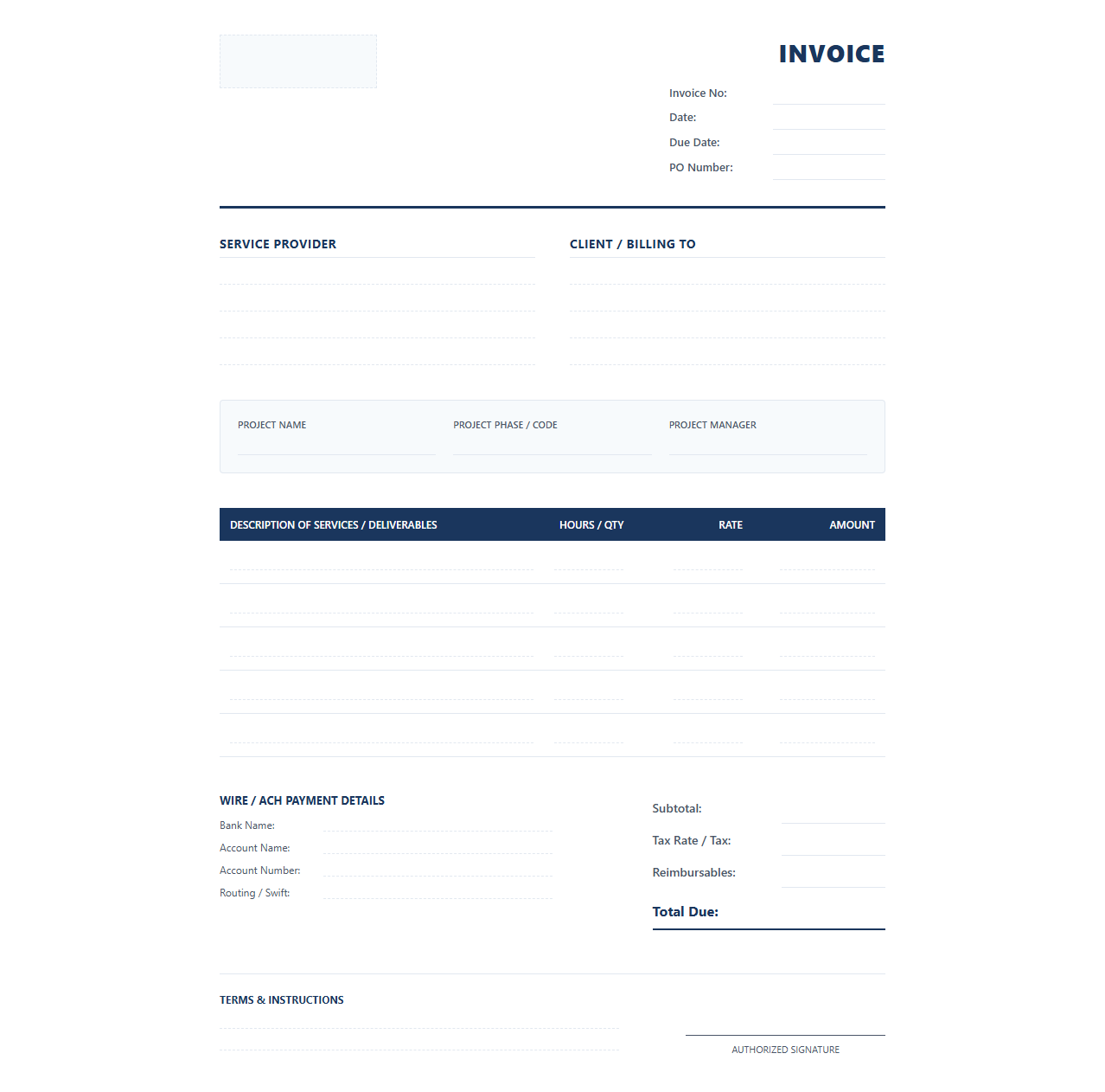 Corporate Project Management Services Billing Template