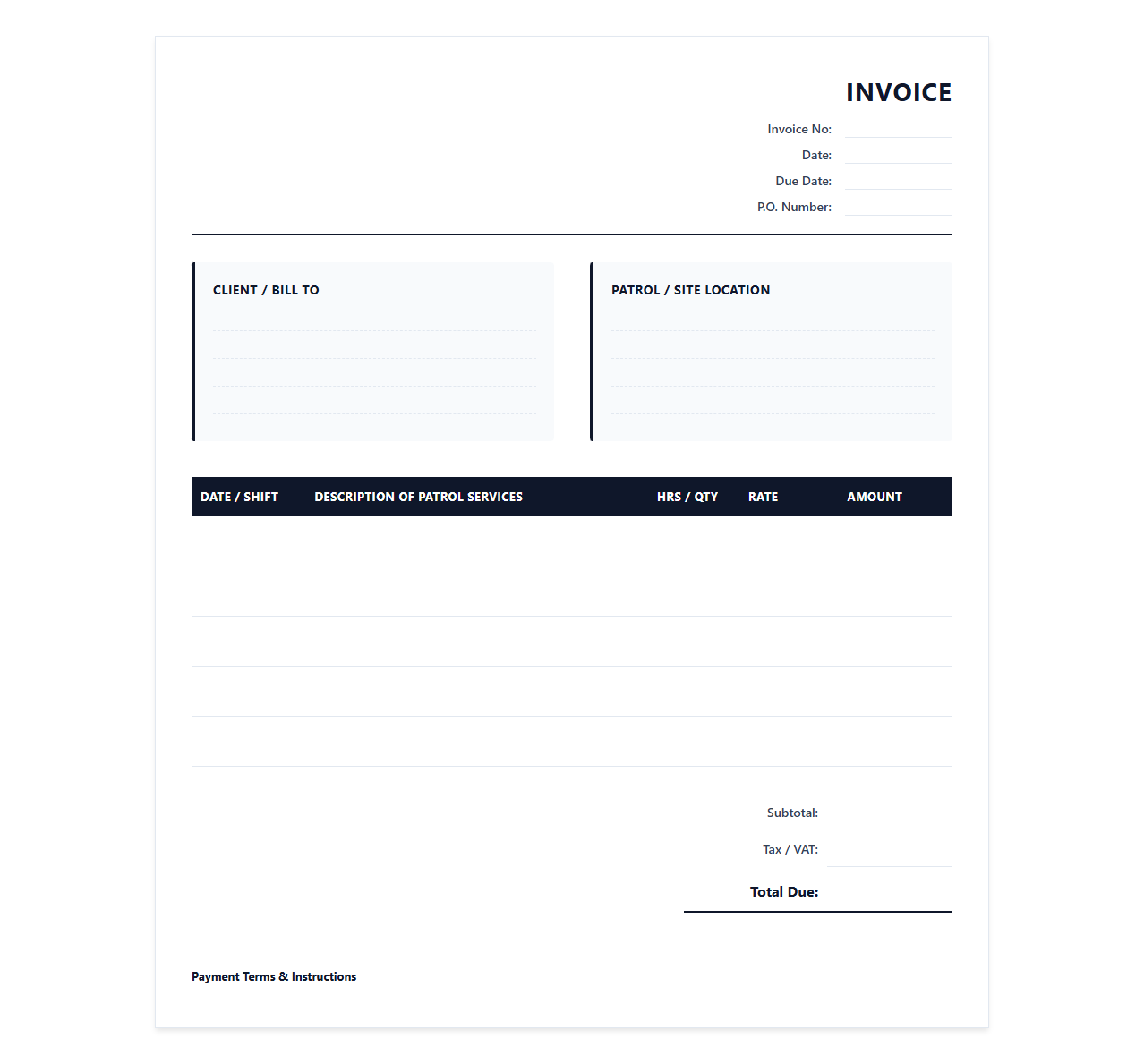 Corporate Security Patrol Invoice Template