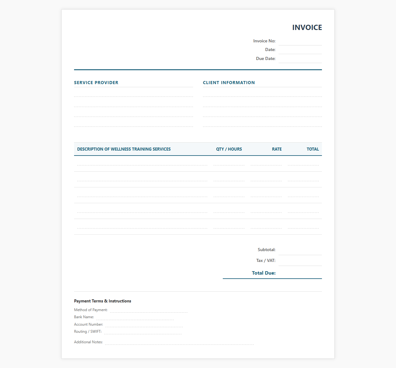 Corporate Wellness Training Invoice Template