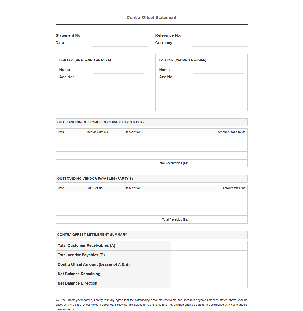 Customer and Vendor Contra Offset Statement