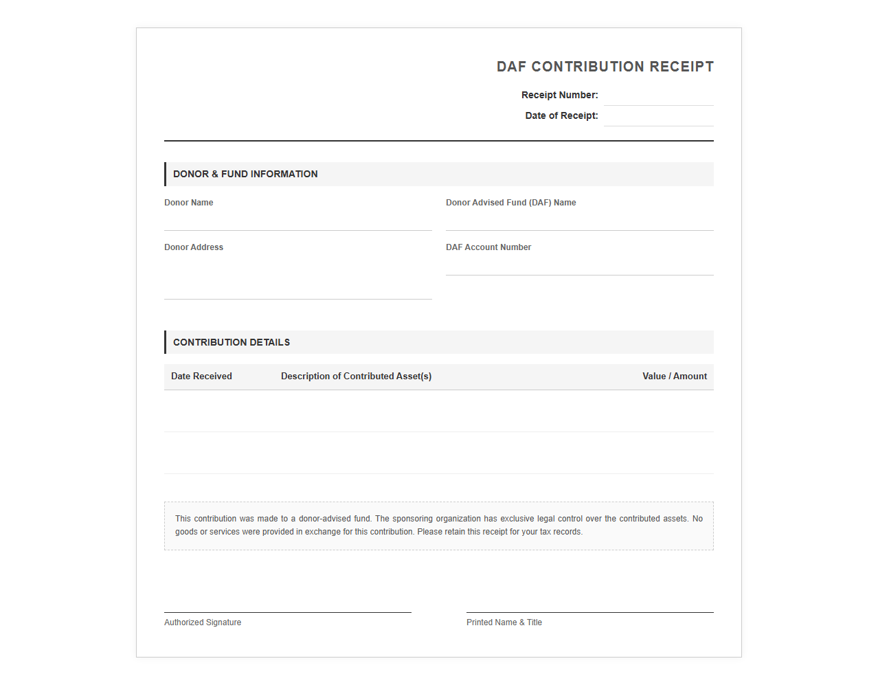 DAF Contribution Receipt Template