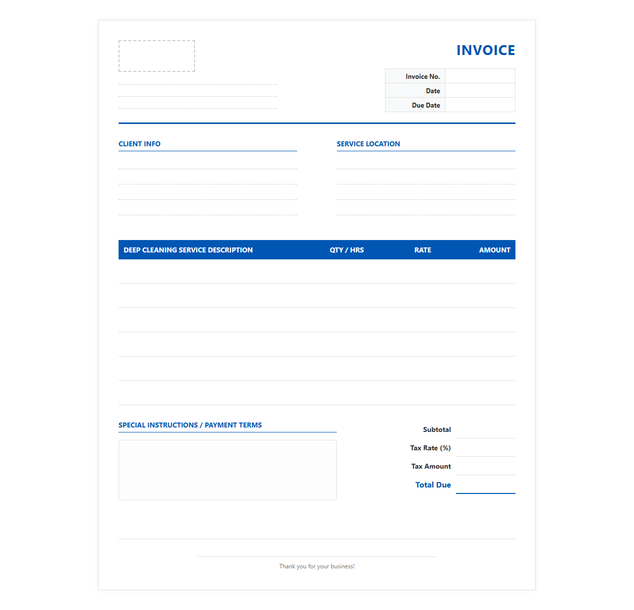 Deep Cleaning Service Billing Template
