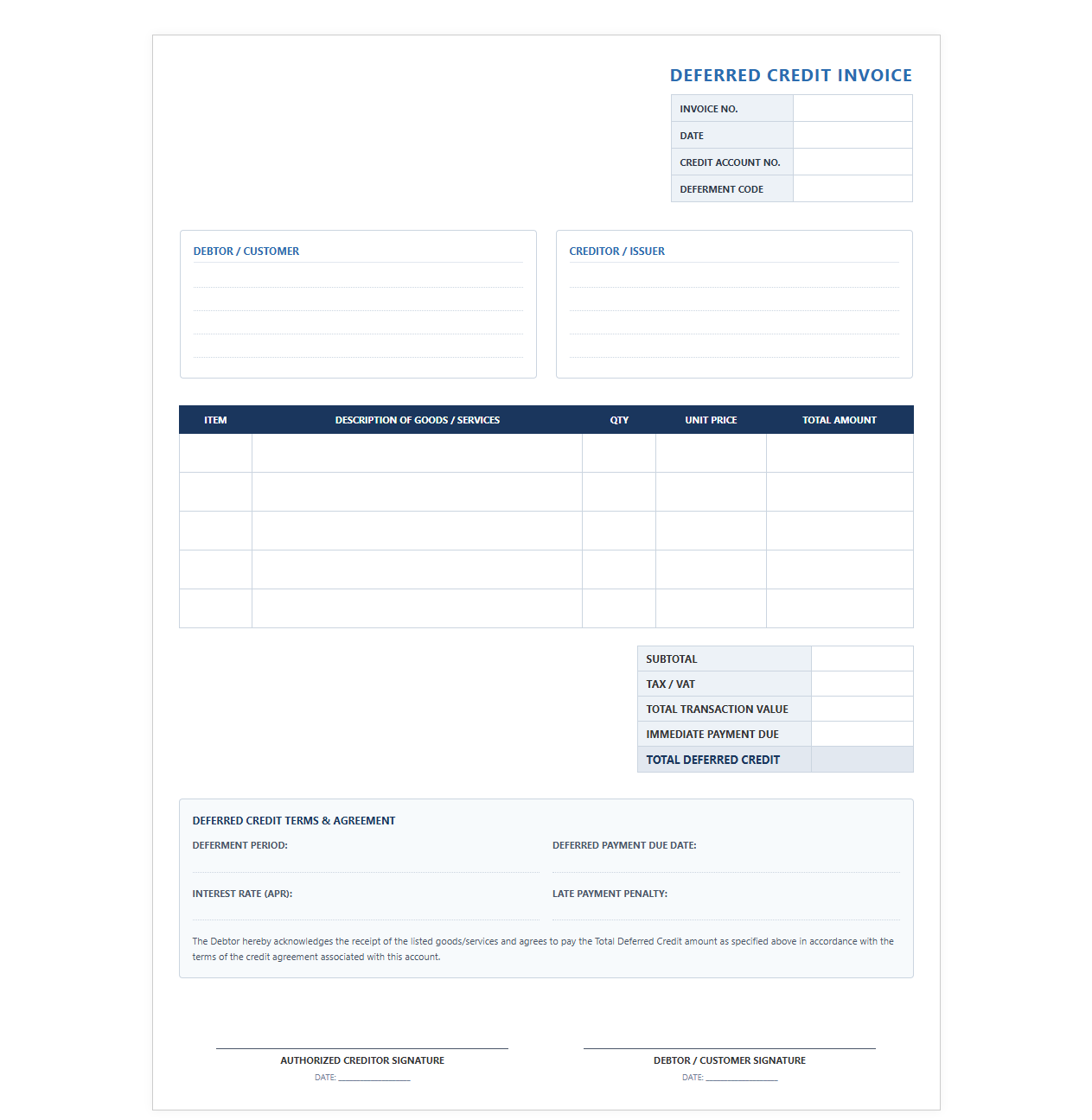 Deferred Credit Account Invoice